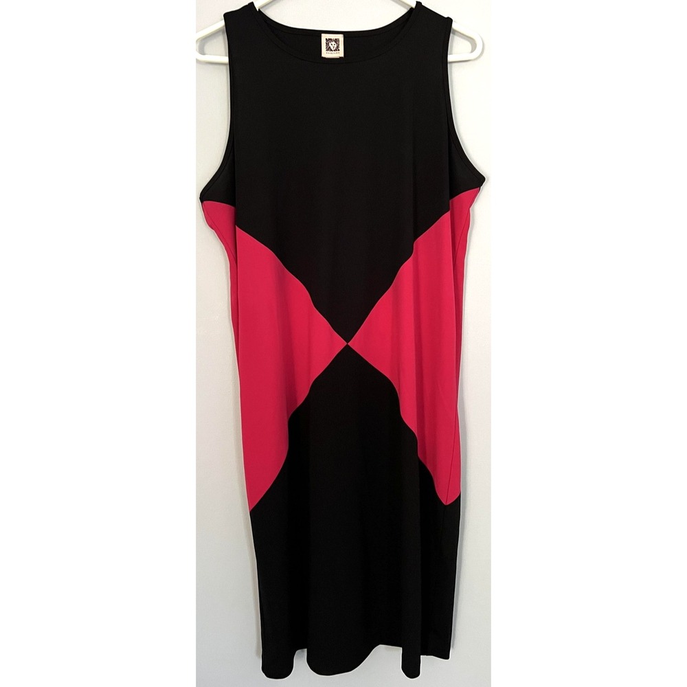 Anne Klein Dress Womens XL Black Pink Colorblock Sleeveless Sheath Stretch Knit